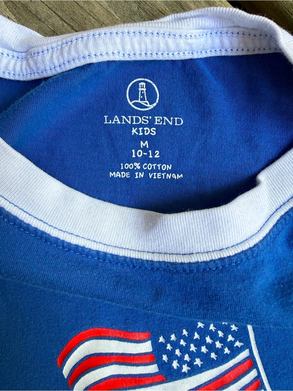 Lands' End Kids size M 10-12 Blue Graphic hotdog Freedom Tee with American Flag - Picture 3 of 3